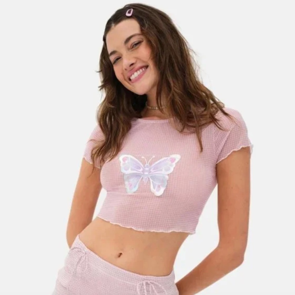 NWOT For Love and Lemons Betsy Top - Pink/Lavender Butterfly - Size Medium